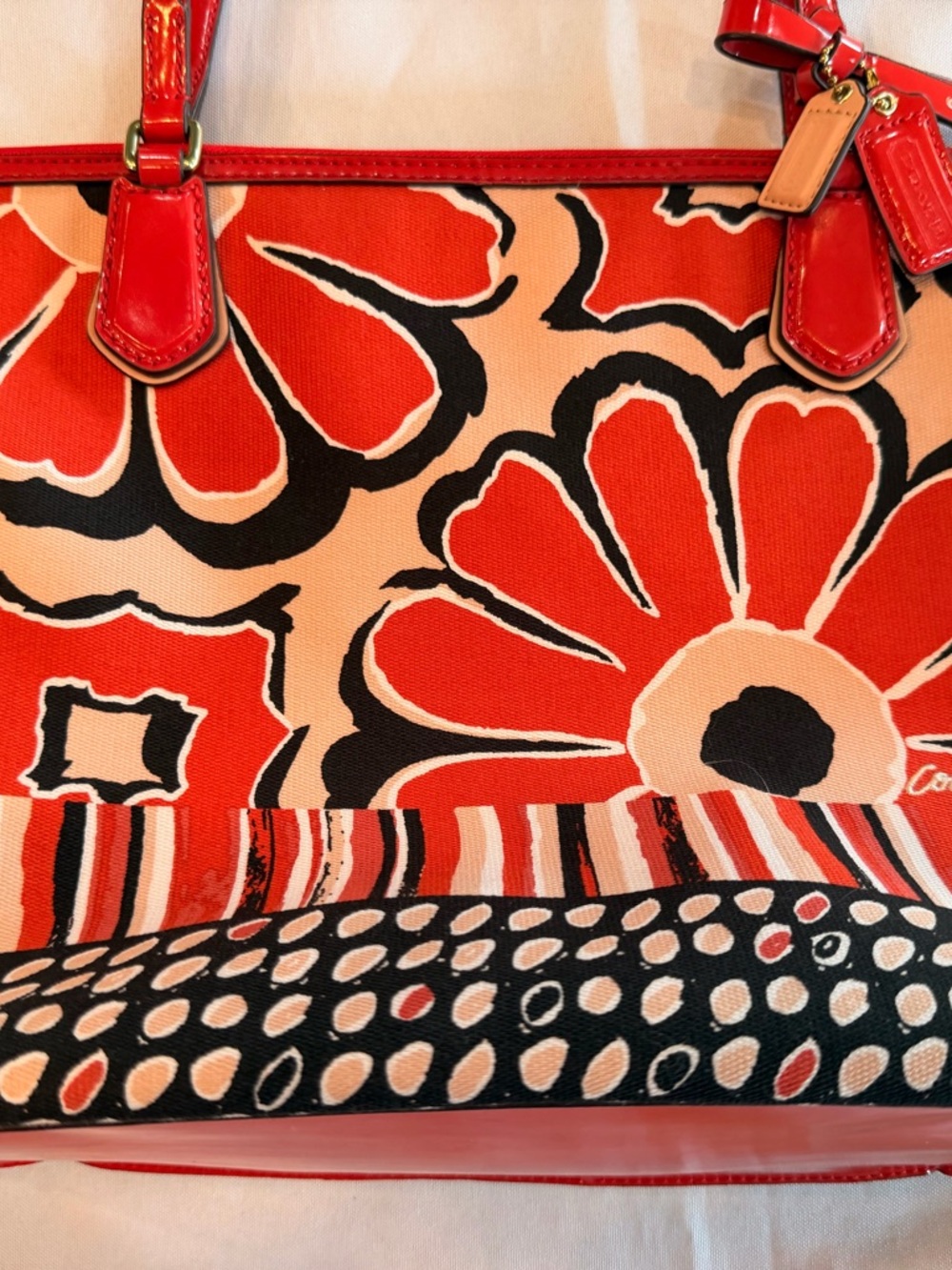 Coach No 25123 Poppy Orange Floral Scarf Tote Satchel - Picture 2 of 14